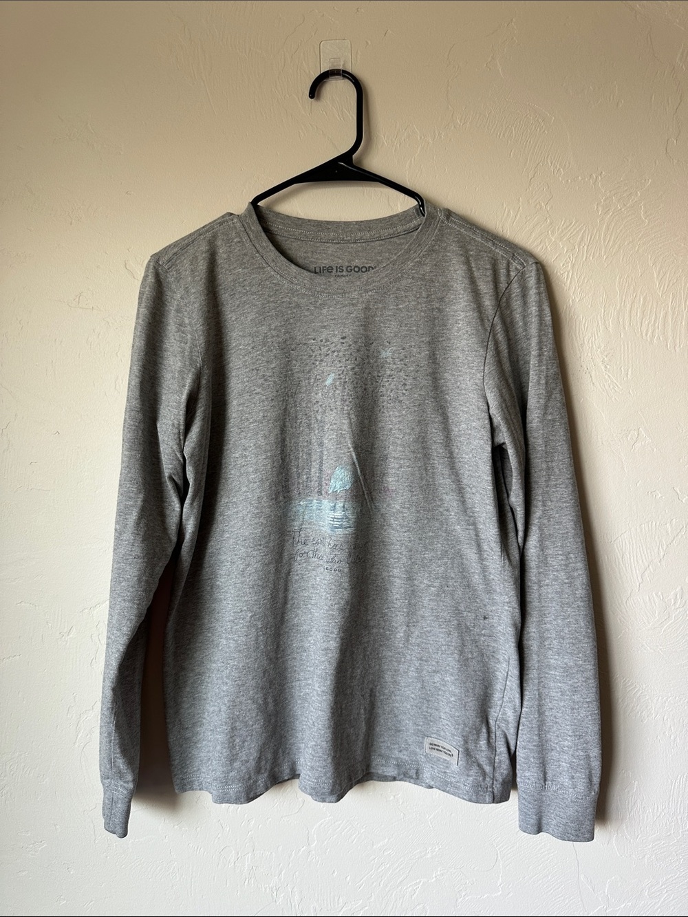 Life Is Good Long-Sleeve Tee in Heather Gray with Light Graphic